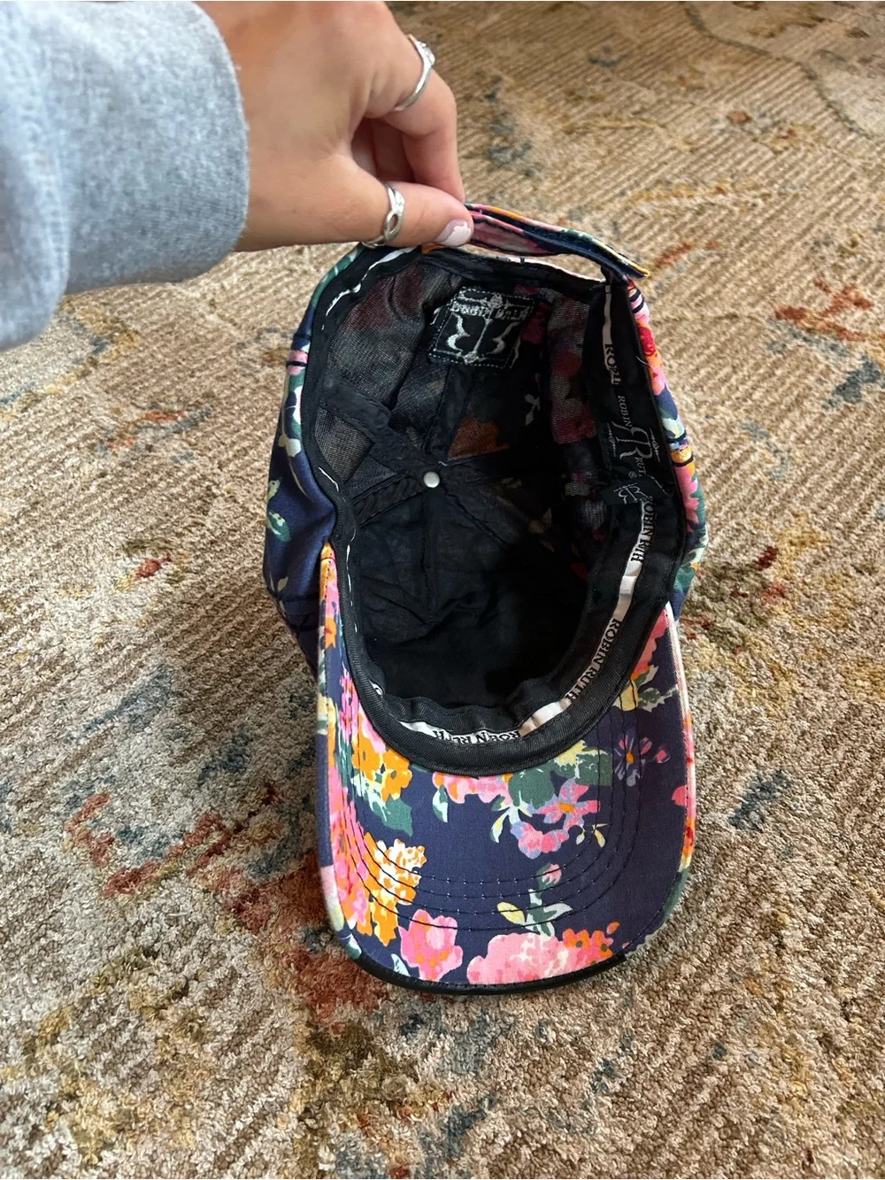 Robin Ruth Navy Floral Baseball Hat with Multicolor Blooms